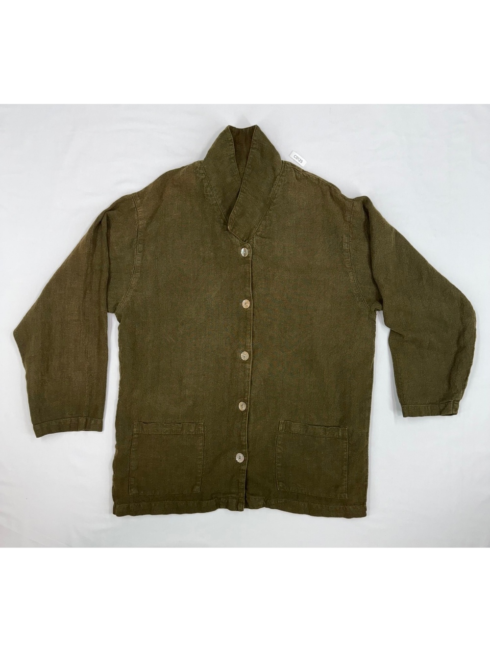 Two Star Dog Vintage Olive Green Linen Button-Up Jacket with Front Pockets, Size